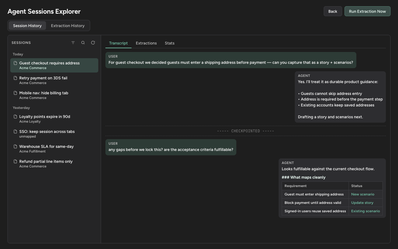 Agent Sessions Explorer in TestChimp Studio