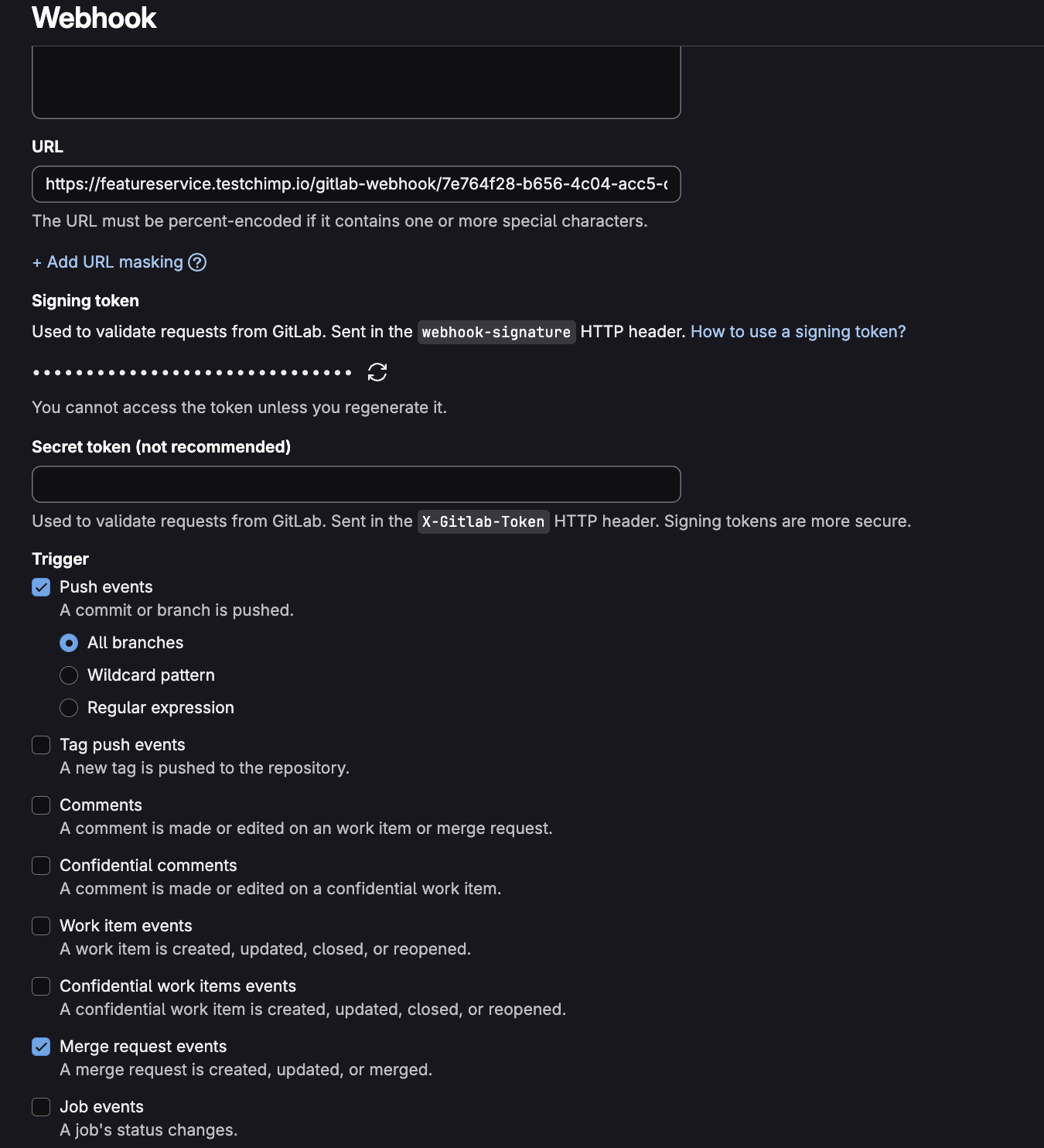 GitLab project webhook configuration