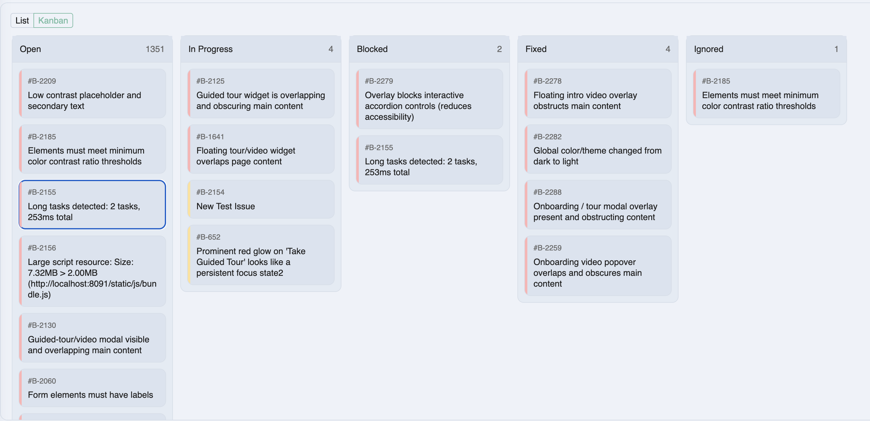 Issues kanban view