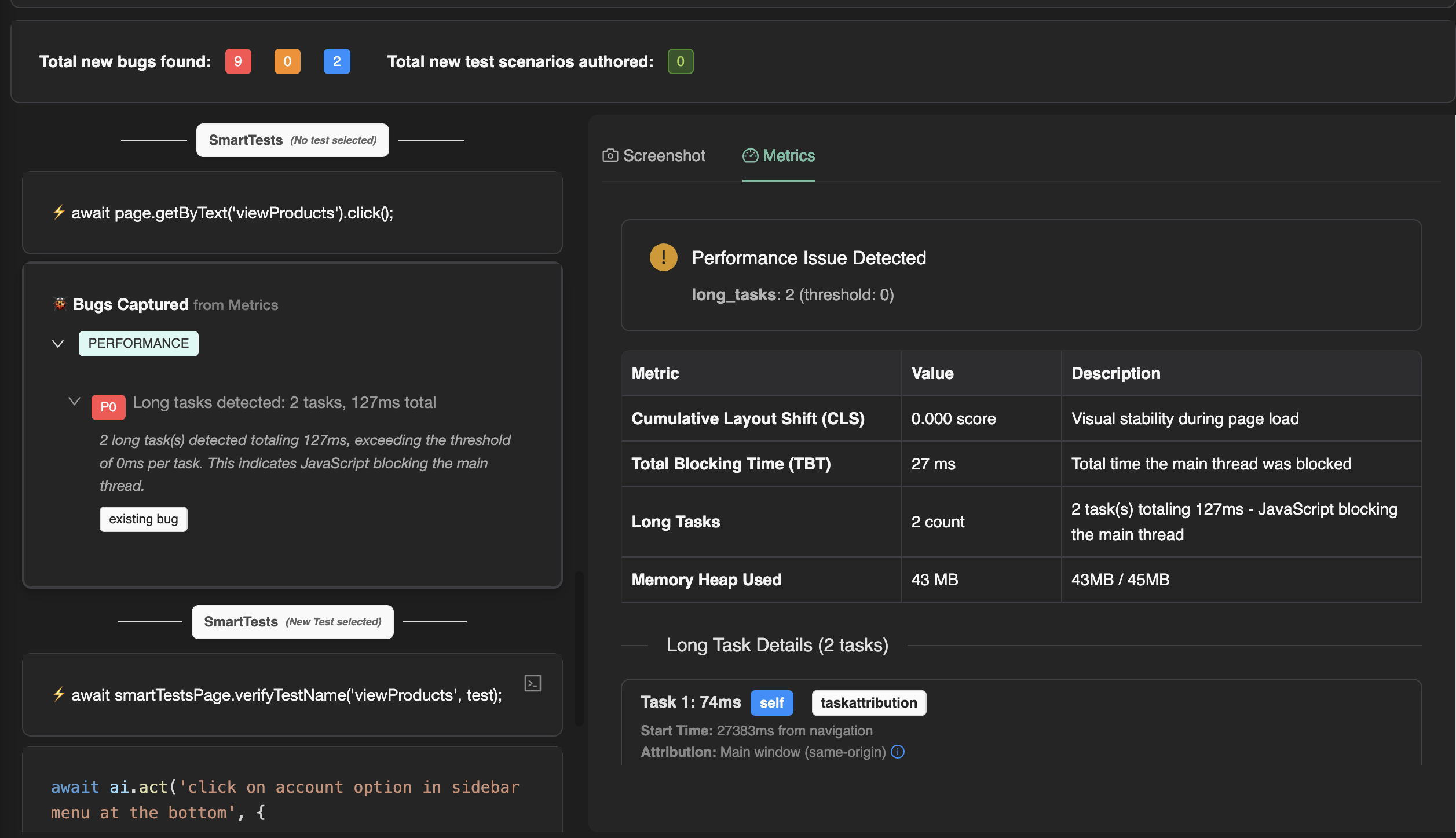 Performance bugs in TestChimp exploratory agent