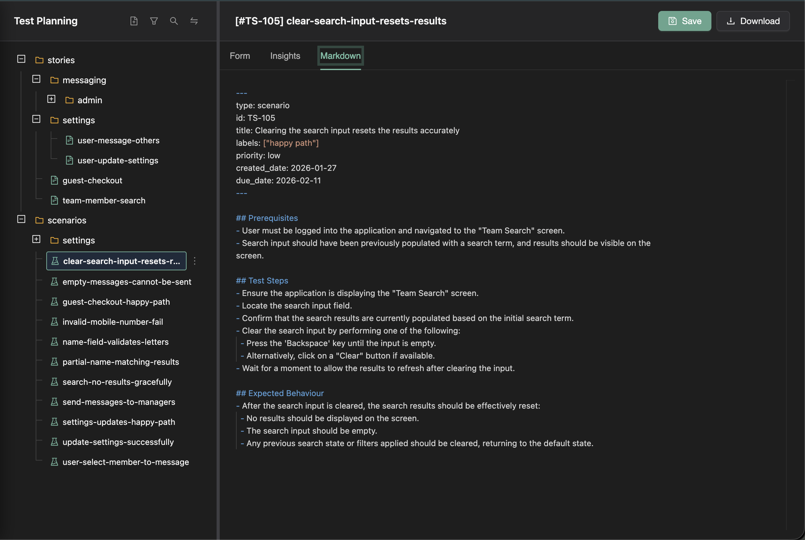 Test Scenario as Markdown
