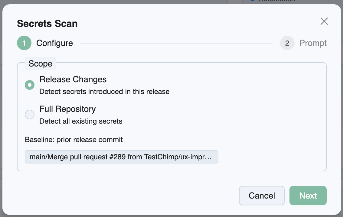 Secrets scan configuration