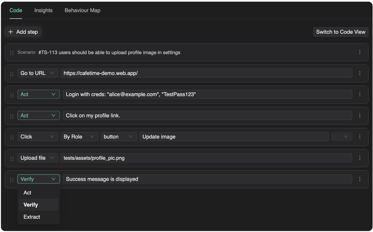 SmartTests Simplified View in the web IDE