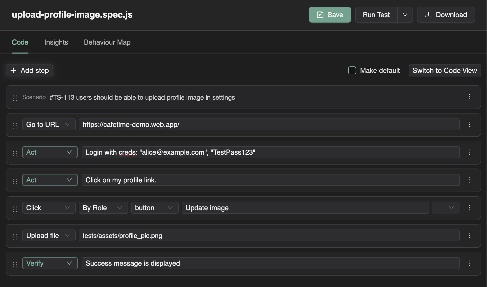 SmartTests Simplified View in the web IDE